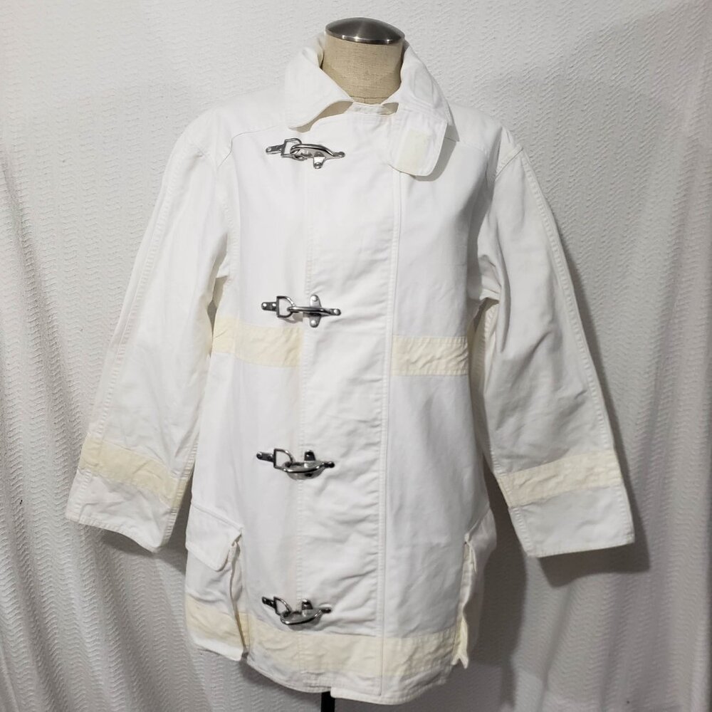 DKNY White/w Yellow Accent Cotton Denim Men's Jacket w/Clasp & Snap Closure P